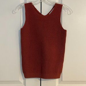 LOFT Sleeveless Ribbed Sweater Top (XS Petite, Rust/Orangish Brown)